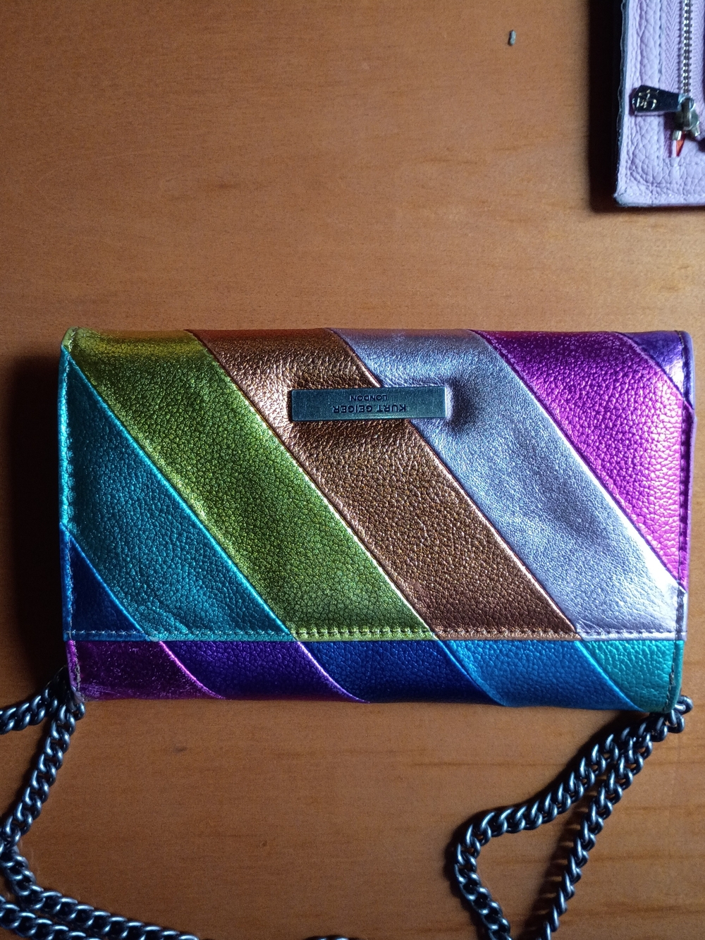 Kurt Geiger London Kensington Metallic Rainbow Stripe Crossbody Bag - Picture 3 of 10
